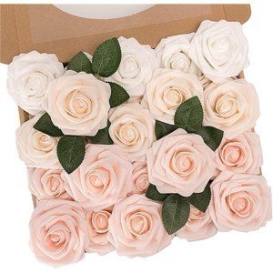 Artificial Flowers, 25Pcs Fake Rose Flowers Perfect for DIY Wedding Bouquets